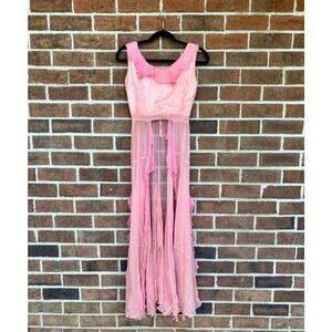 Antique 1920s Bubble Gum Pink Silk Crepe Dress Topper Ruffles AS IS Wounded Bird